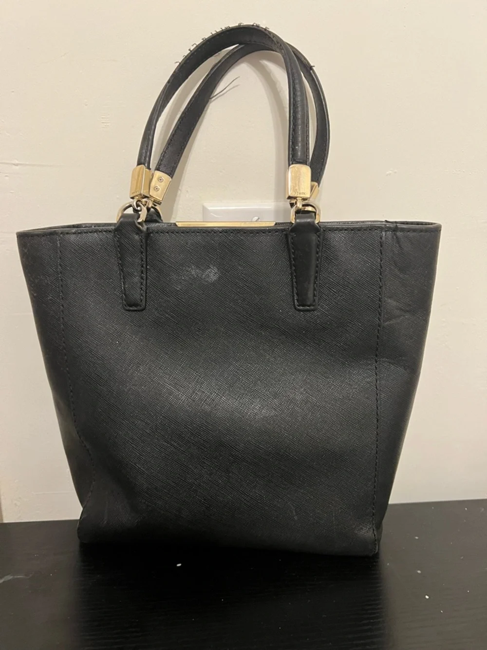 Coach Black Saffiano Leather Tote with Gold-Tone Hardware